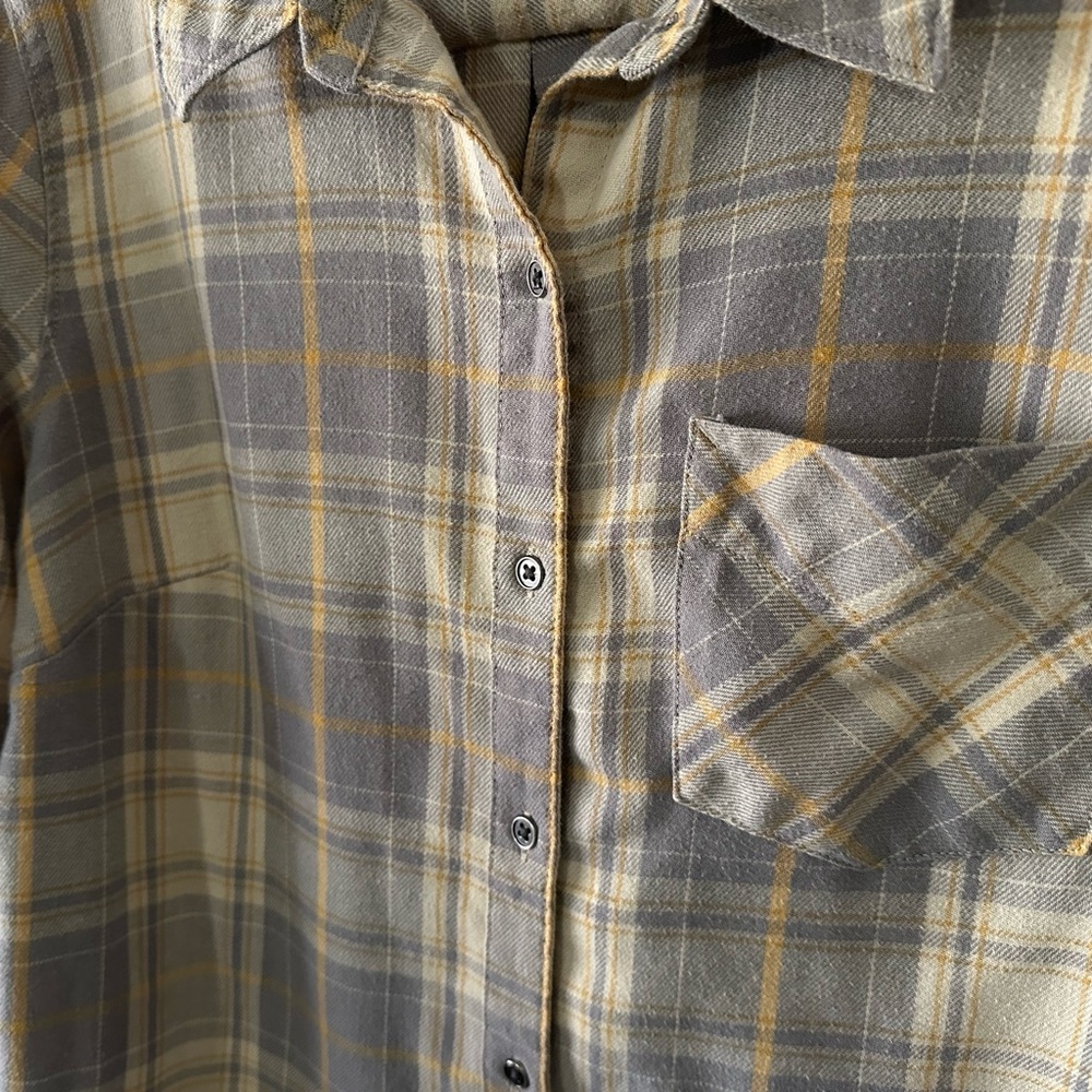 🌻3 for $13🌻 Lee Riders | Cabincore Yellow Grey Flannel Button Down long Slv Sz M - Picture 6 of 13